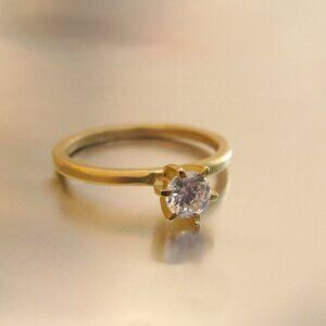 Moissanite ring. 14K solid yellow gold ring with White Moissanite.